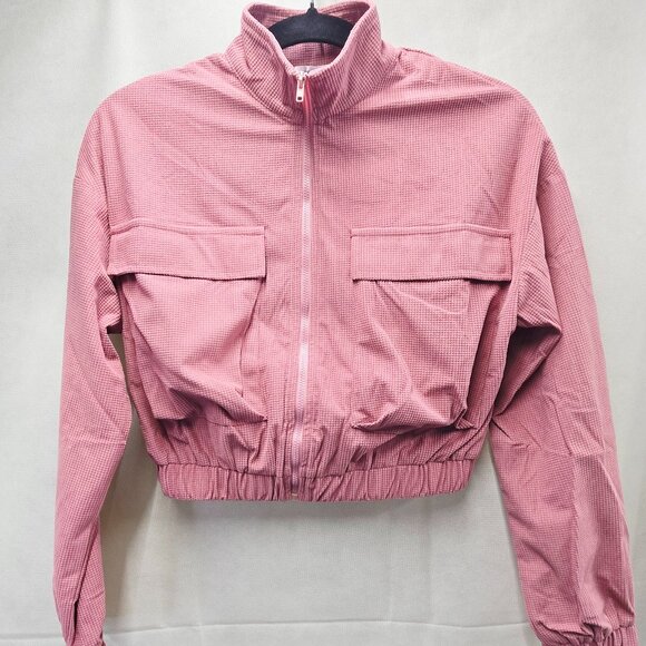 NWT AREA STARS Waffle Knit Crop Lightweight Front Zip Jacket Mauve Pink Small - Picture 4 of 13